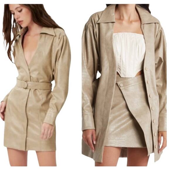 NWT NICHOLAS DRESS 2 JACKET TAN BEIGE SHORT VEGAN LEATHER ASHTON SNAKE EMBOSSED - Picture 1 of 14